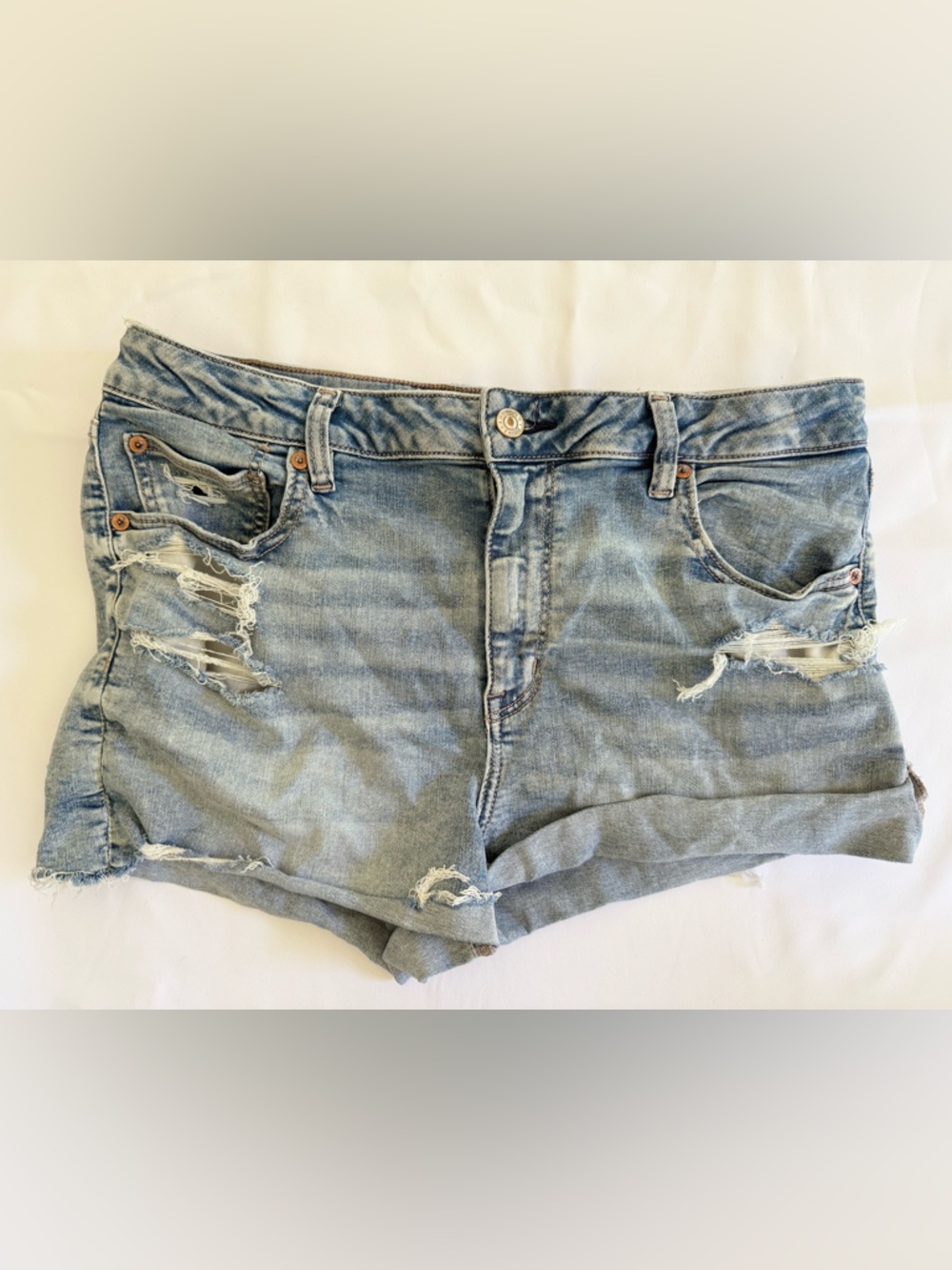 American Eagle Outfitters Light Blue Distressed Jean Shorts